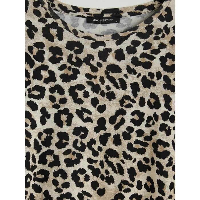 LCW EVERYDAY Kahverengi Leopar Desenli Kadın Tişört