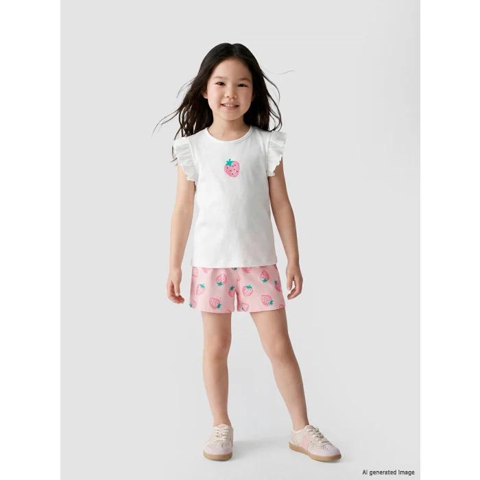 LCW Kids Beyaz Limon Baskılı Kız Çocuk Takım