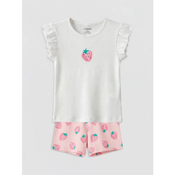 LCW Kids Beyaz Limon Baskılı Kız Çocuk Takım