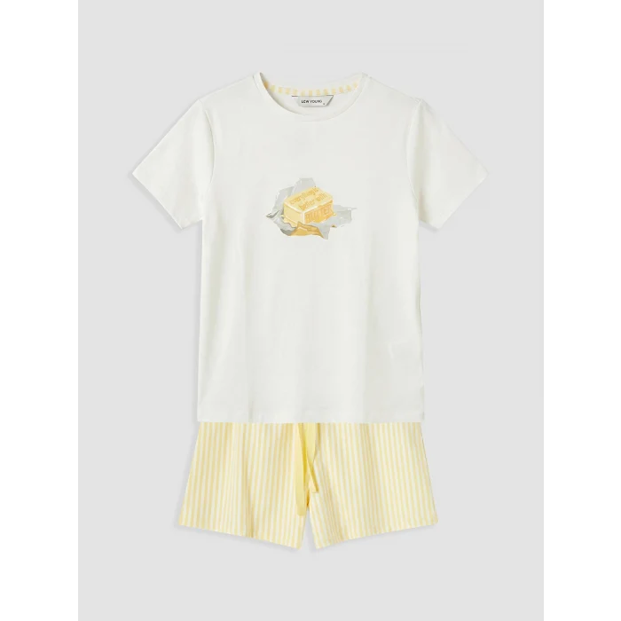LCW Young Sarı Bisiklet Yaka Kadın Şortlu Pijama Takımı
