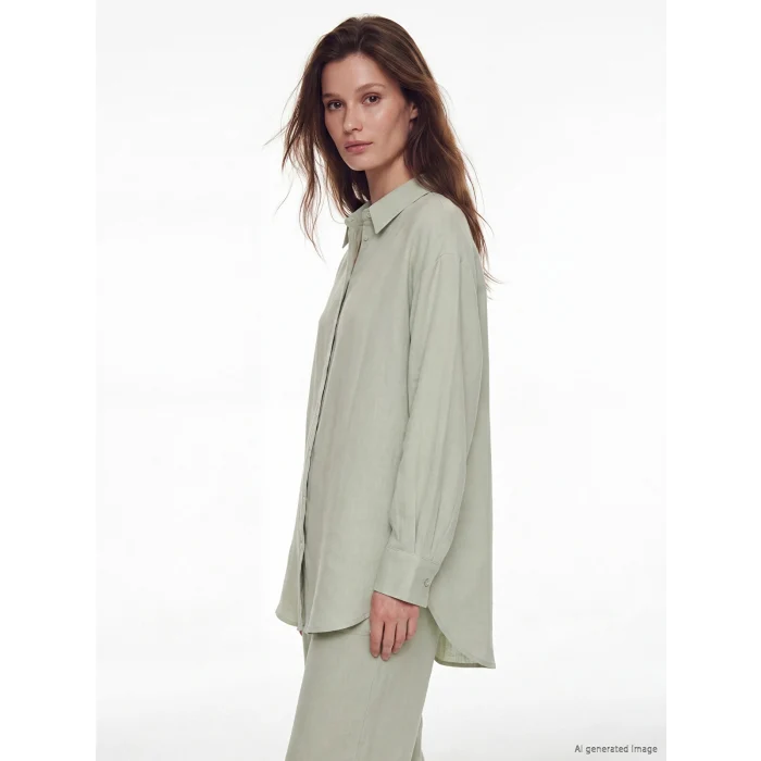 LCW Modest Yeşil Müslin Kadın Gömlek Tunik