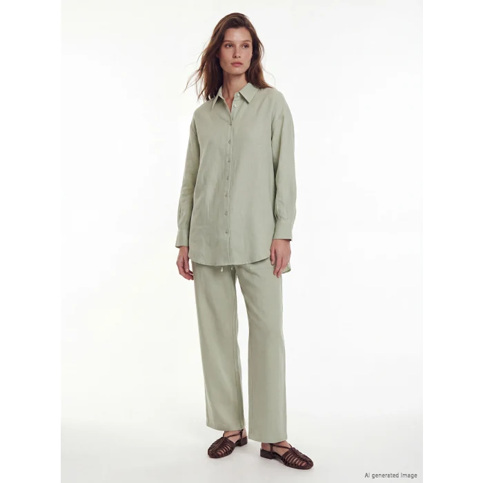 LCW Modest Yeşil Müslin Kadın Gömlek Tunik