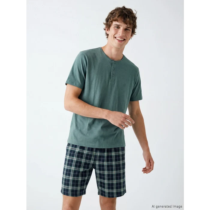 LC WAIKIKI Yeşil Standart Kalıp Erkek Şortlu Pijama Takımı