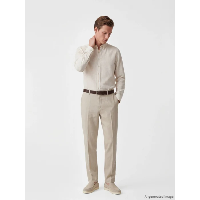 SOUTHBLUE Bej Regular Fit Keten Görünümlü Erkek Pantolon
