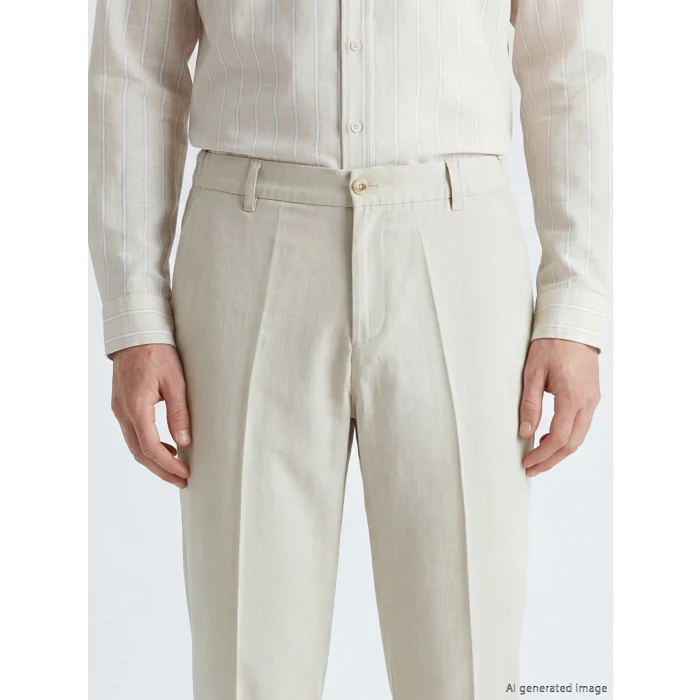 SOUTHBLUE Bej Regular Fit Keten Görünümlü Erkek Pantolon