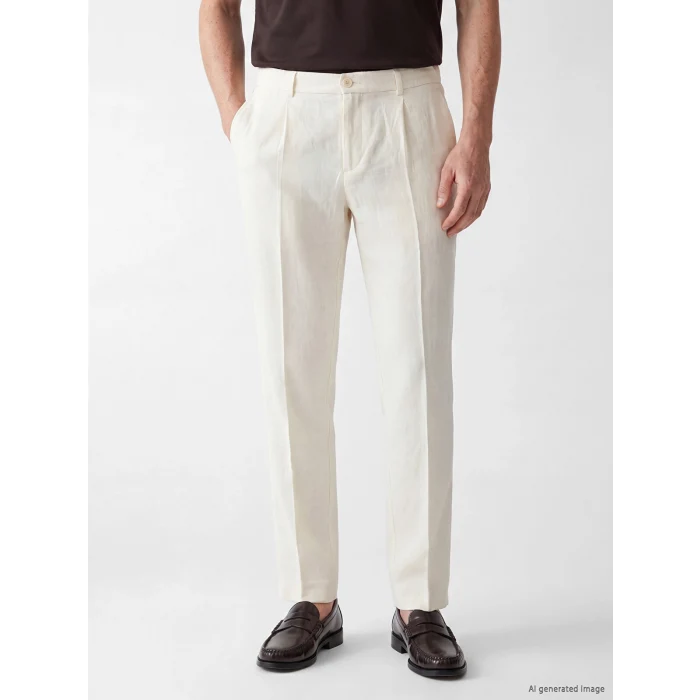 SOUTHBLUE Bej Regular Fit Keten Karışımlı Erkek Pileli Pantolon