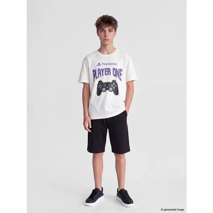 LCW Kids Beyaz Bisiklet Yaka Playstation Baskılı Erkek Çocuk Tişört