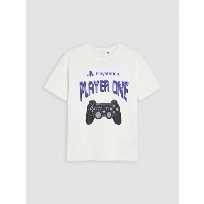 LCW Kids Beyaz Bisiklet Yaka Playstation Baskılı Erkek Çocuk Tişört