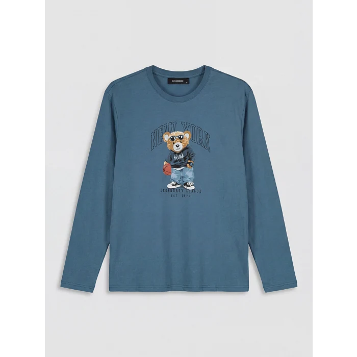 LC WAIKIKI İndigo Regular Fit Teddy Baskılı Erkek Pijama Takımı