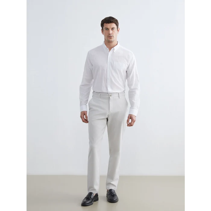 LCWAIKIKI Classic Beyaz Regular Fit Keten Karışımlı Erkek Basic Gömlek