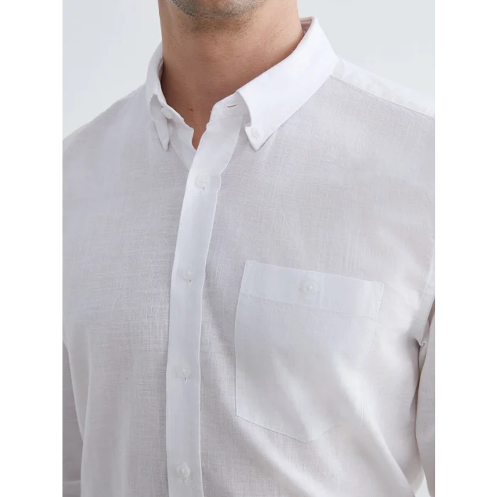 LCWAIKIKI Classic Beyaz Regular Fit Keten Karışımlı Erkek Basic Gömlek