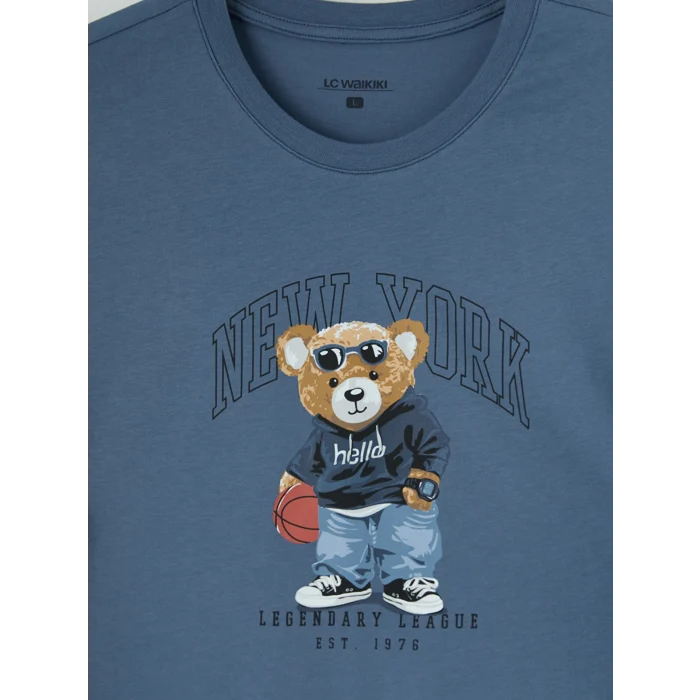 LC WAIKIKI İndigo Regular Fit Teddy Baskılı Erkek Pijama Takımı