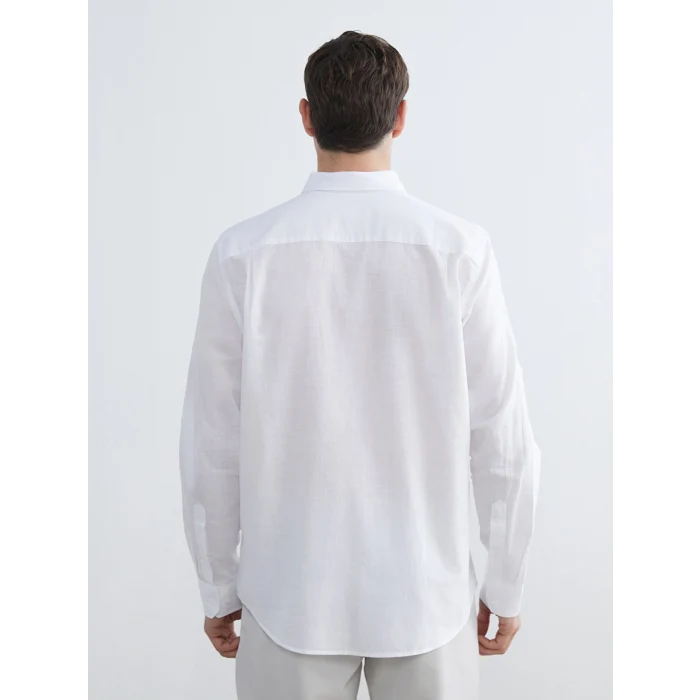 LCWAIKIKI Classic Beyaz Regular Fit Keten Karışımlı Erkek Basic Gömlek