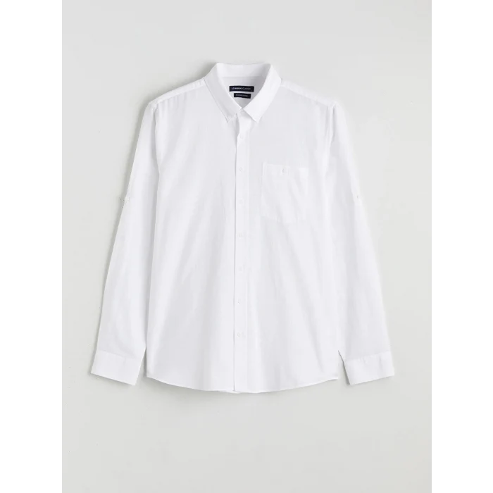 LCWAIKIKI Classic Beyaz Regular Fit Keten Karışımlı Erkek Basic Gömlek