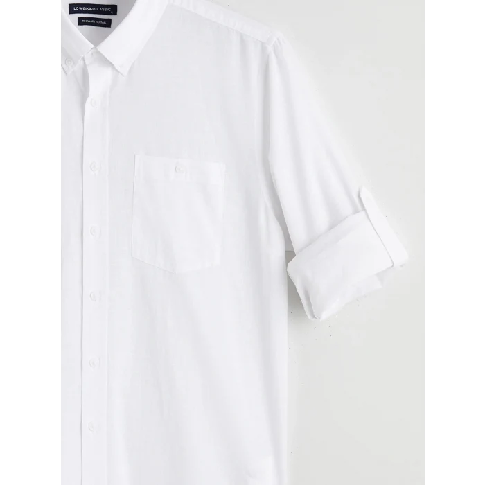 LCWAIKIKI Classic Beyaz Regular Fit Keten Karışımlı Erkek Basic Gömlek