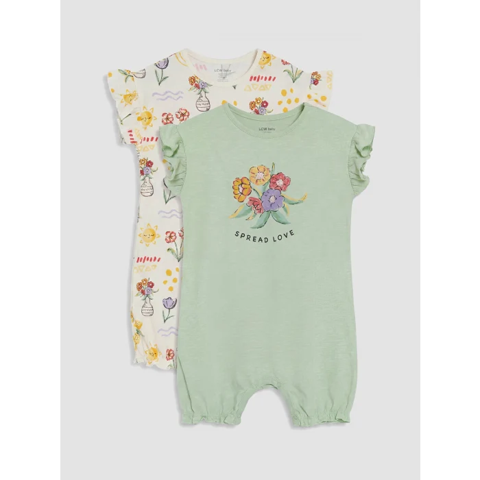 LCW baby Yeşil Fırfırlı Baskılı Kız Bebek 2li Tulum