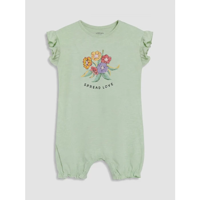LCW baby Yeşil Fırfırlı Baskılı Kız Bebek 2li Tulum