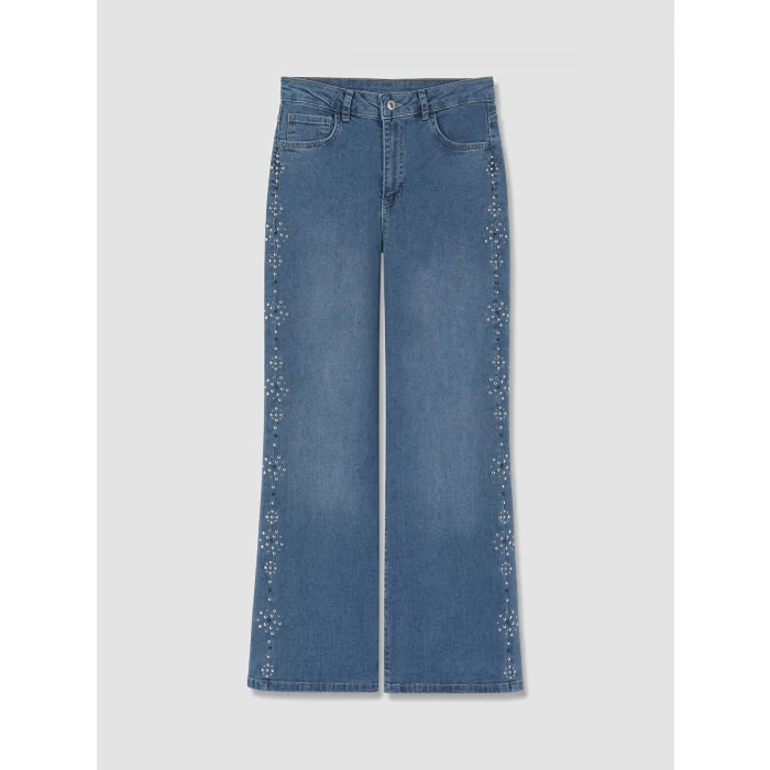 LCWAIKIKI Classic İndigo Taşlı Wideleg Kadın Jean Pantolon