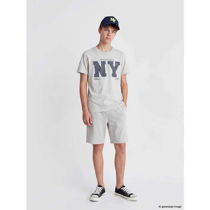 LCW Kids Bej NYC Baskılı Erkek Çocuk Takım