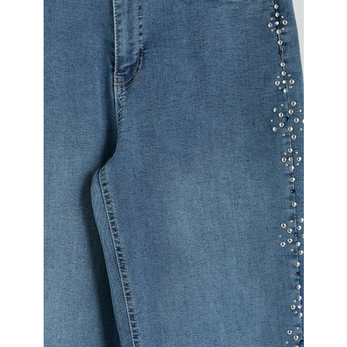 LCWAIKIKI Classic İndigo Taşlı Wideleg Kadın Jean Pantolon