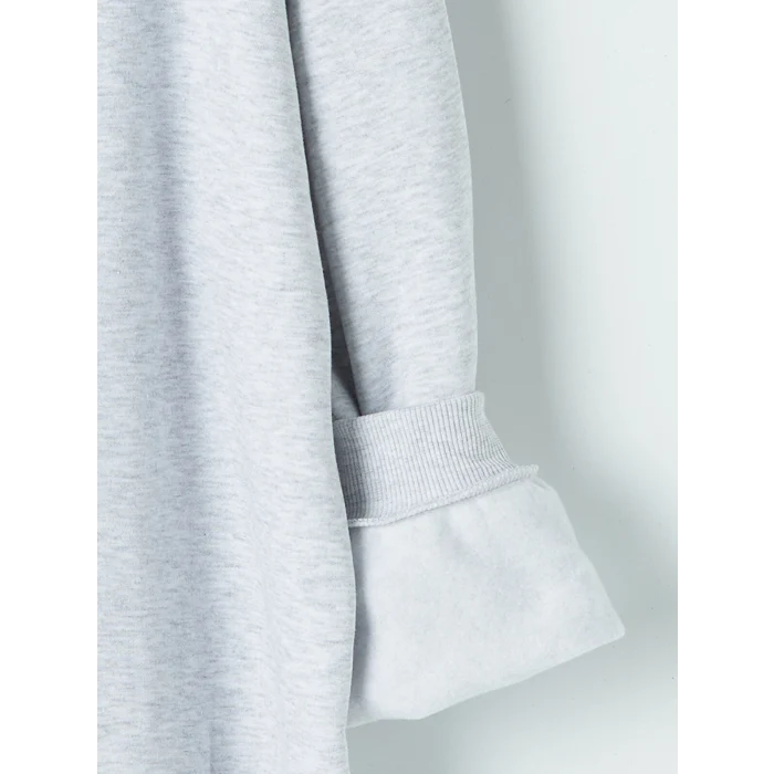 LCW Kids Gri Kapüşonlu Baskılı Kız Çocuk Fermuarlı Sweatshirt