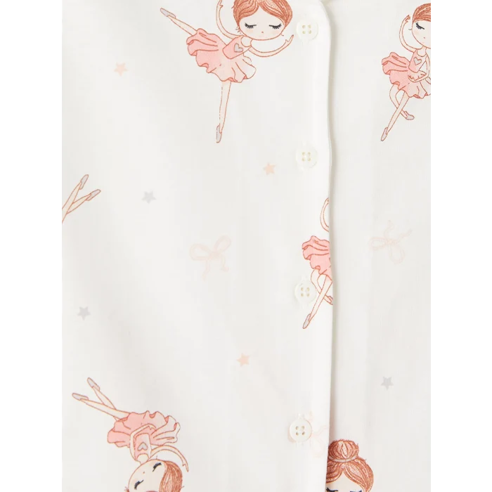 LCW Kids Ekru Gömlek Yaka Kız Çocuk Kaprili Pijama Takımı