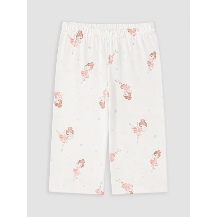 LCW Kids Ekru Gömlek Yaka Kız Çocuk Kaprili Pijama Takımı