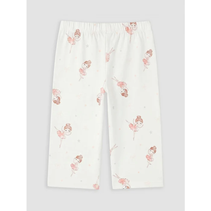LCW Kids Ekru Gömlek Yaka Kız Çocuk Kaprili Pijama Takımı