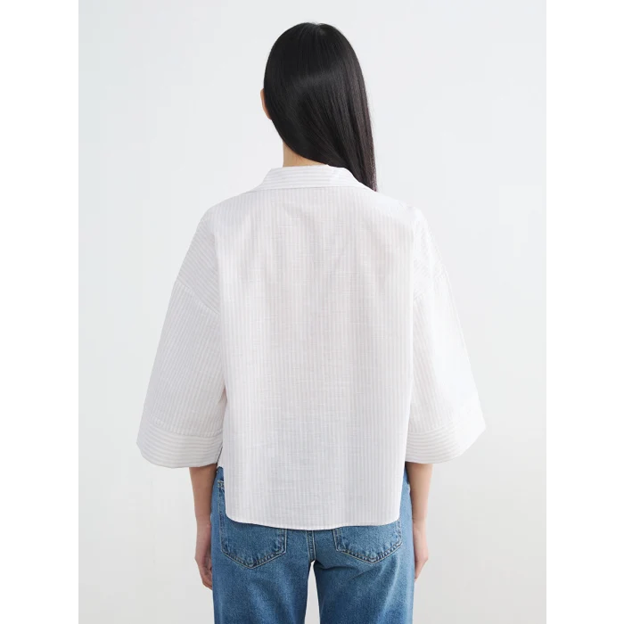 LCW Vision Bej Çizgili Oversize Poplin Kadın Gömlek