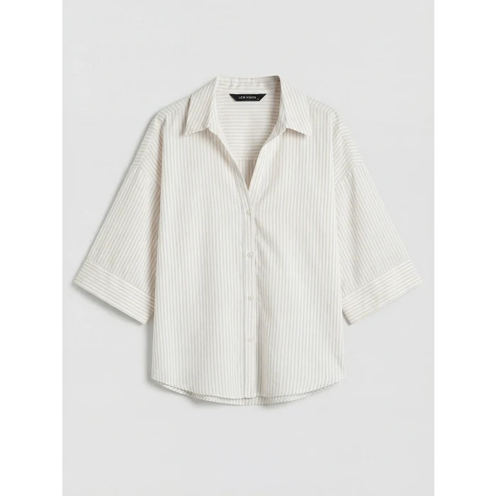 LCW Vision Bej Çizgili Oversize Poplin Kadın Gömlek