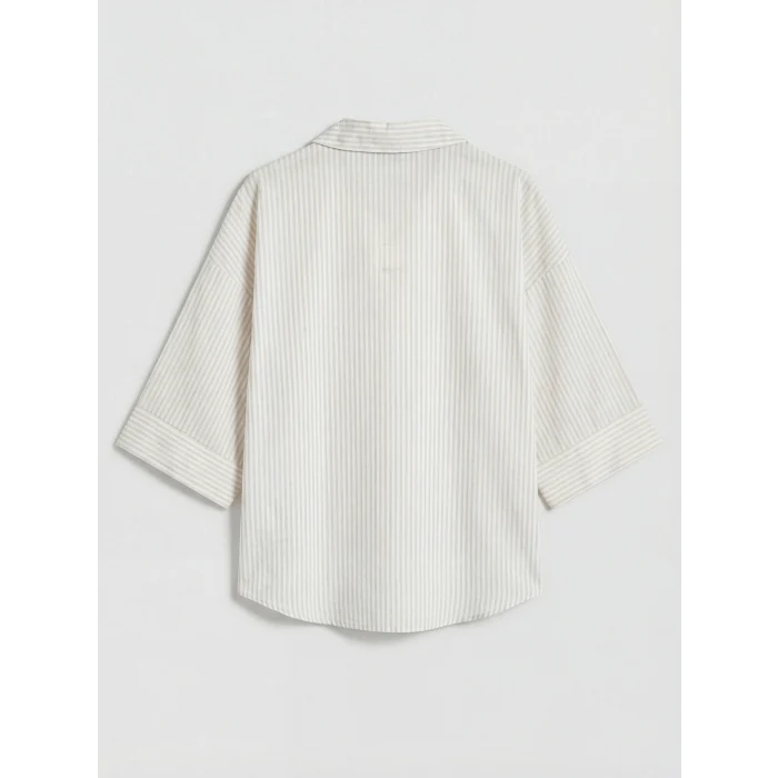 LCW Vision Bej Çizgili Oversize Poplin Kadın Gömlek
