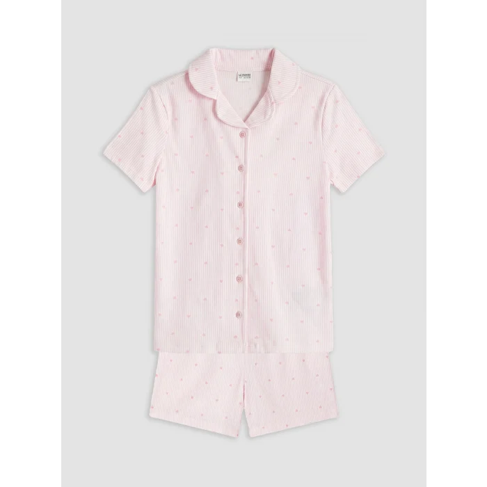 LCW Kids Pembe Gömlek Yaka Kız Çocuk Şortlu Pijama Takımı
