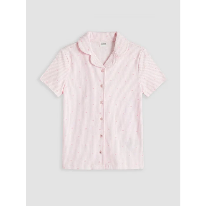 LCW Kids Pembe Gömlek Yaka Kız Çocuk Şortlu Pijama Takımı
