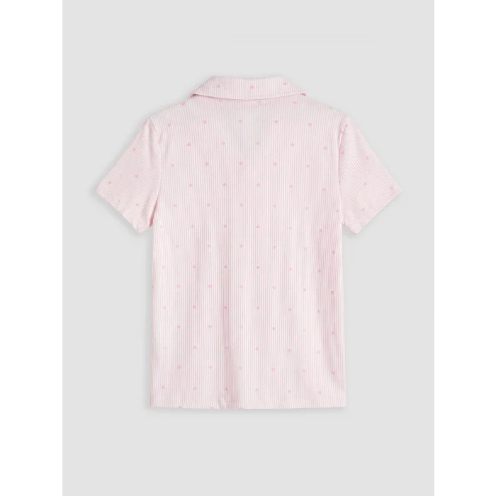 LCW Kids Pembe Gömlek Yaka Kız Çocuk Şortlu Pijama Takımı