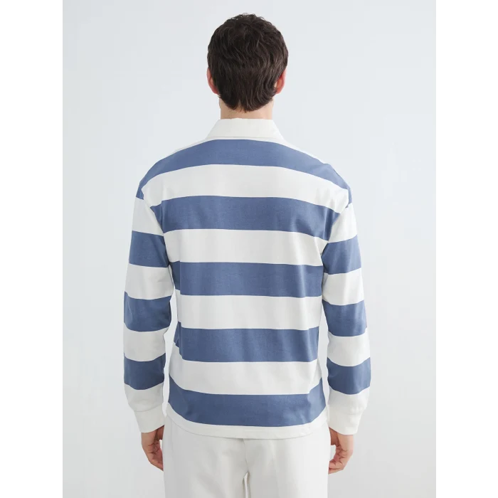 LCW Vision Mavi Polo Yaka Çizgili Erkek Sweatshirt