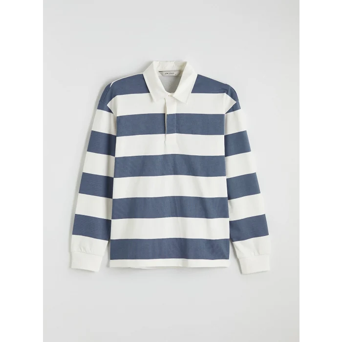 LCW Vision Mavi Polo Yaka Çizgili Erkek Sweatshirt