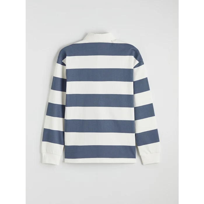 LCW Vision Mavi Polo Yaka Çizgili Erkek Sweatshirt
