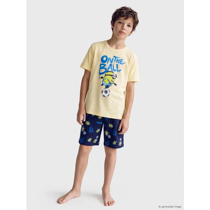 LCW Kids Sarı Minions Baskılı Erkek Çocuk Şortlu Pijama Takımı