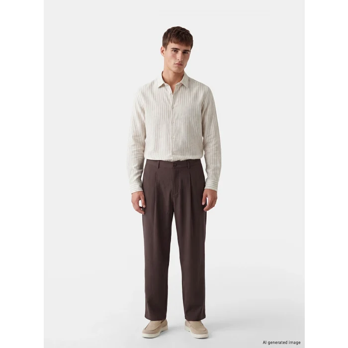 LCW Vision Bej Regular Fit Çizgili Erkek Gömlek