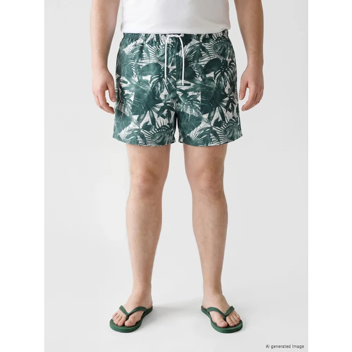 LCW SWIMWEAR Yeşil Kısa Boy Desenli Erkek Deniz Şortu