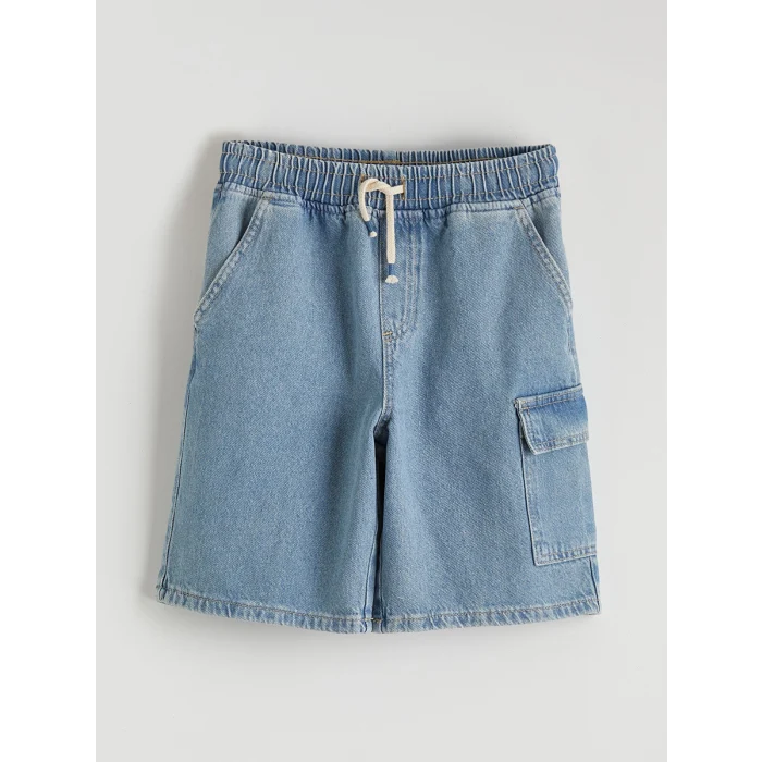 LCW Kids İndigo Beli Lastikli Erkek Çocuk Kargo Jean Şort
