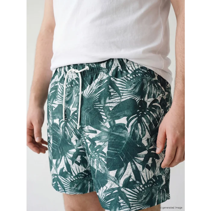 LCW SWIMWEAR Yeşil Kısa Boy Desenli Erkek Deniz Şortu