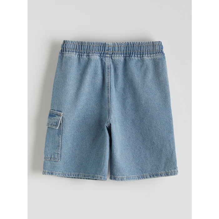 LCW Kids İndigo Beli Lastikli Erkek Çocuk Kargo Jean Şort