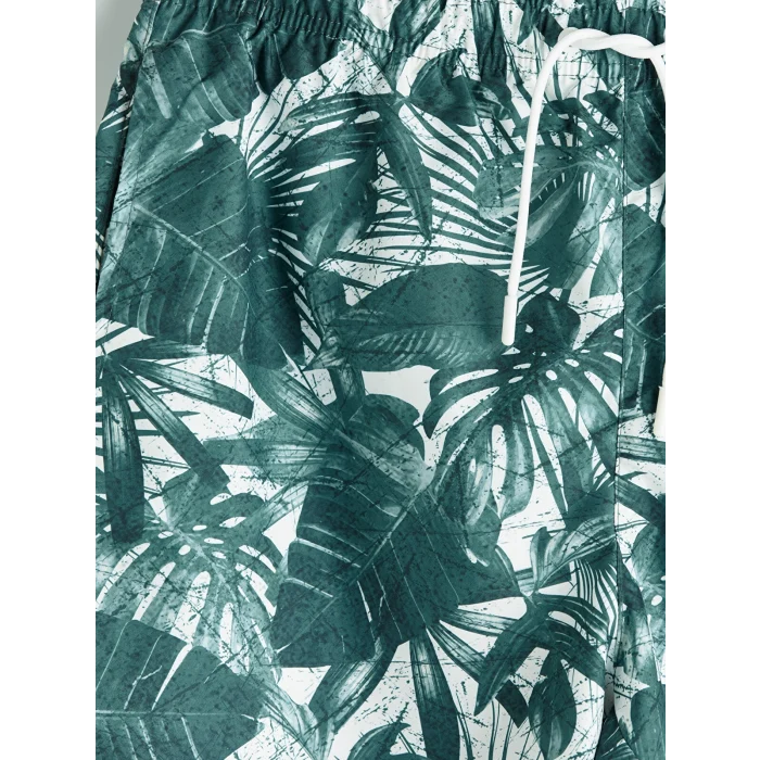 LCW SWIMWEAR Yeşil Kısa Boy Desenli Erkek Deniz Şortu