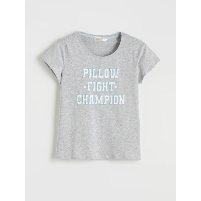 LCW DREAM Mavi Bisiklet Yaka Baskılı Kadın Şortlu Pijama Takımı