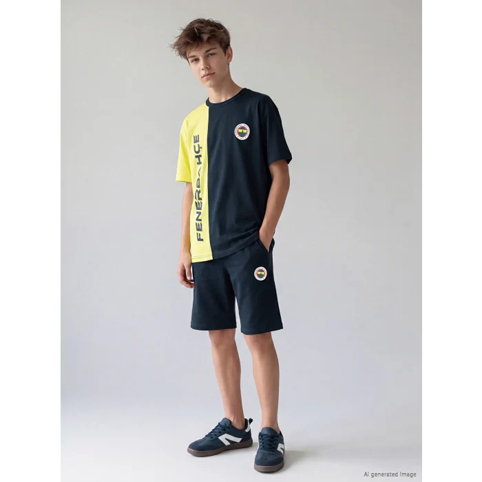 LCW Kids Lacivert Fenerbahçe Baskılı Erkek Çocuk Şortlu Takım