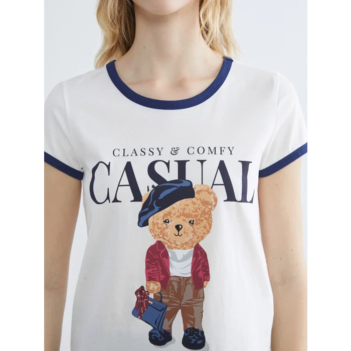 LCW DREAM Lacivert Ayı Teddy Baskılı Kadın Şortlu Pijama Takımı