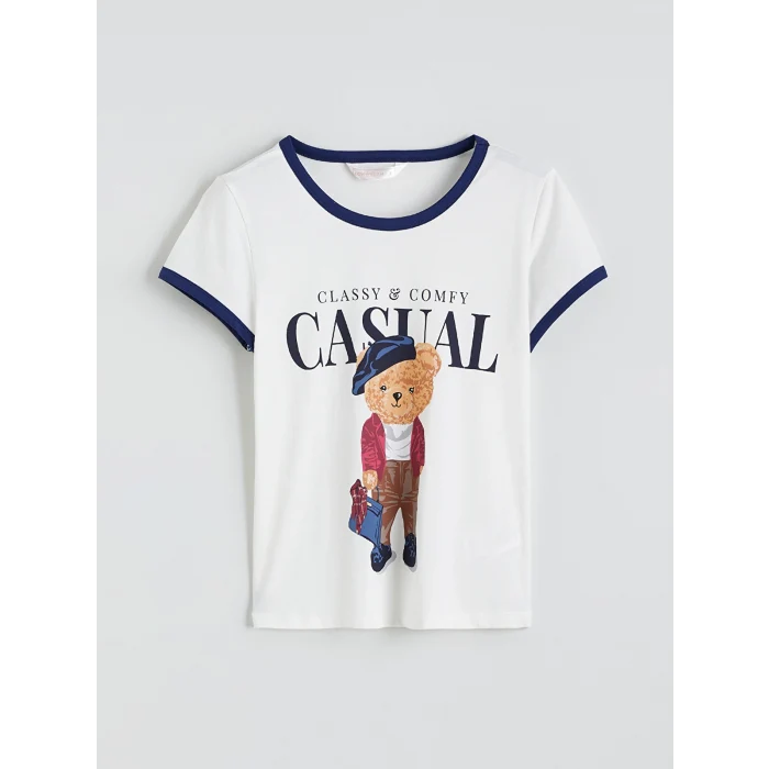 LCW DREAM Lacivert Ayı Teddy Baskılı Kadın Şortlu Pijama Takımı