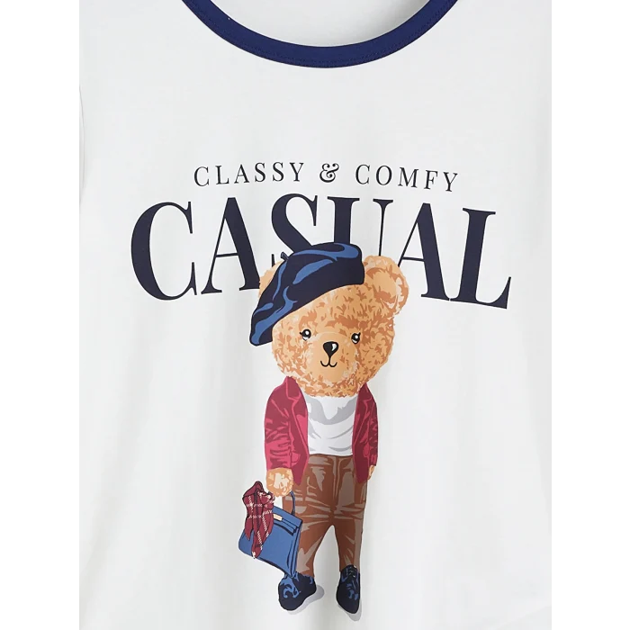 LCW DREAM Lacivert Ayı Teddy Baskılı Kadın Şortlu Pijama Takımı