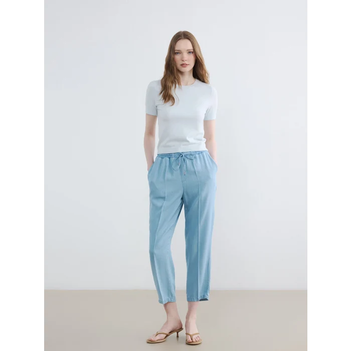 LCW Modest İndigo Beli Lastikli Mom Fit Kadın Jean Pantolon